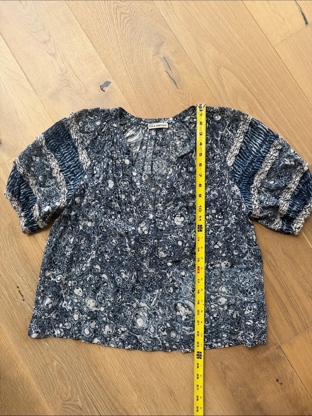 Ulla Johnson Blue Floral V-Neck Puff Sleeve Blouse
